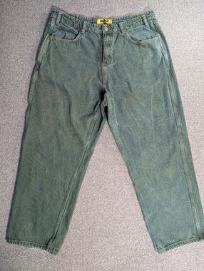 Butter Goods Spider Baggy Fit Jeans With Spiderweb Pattern  Size 36 In Green